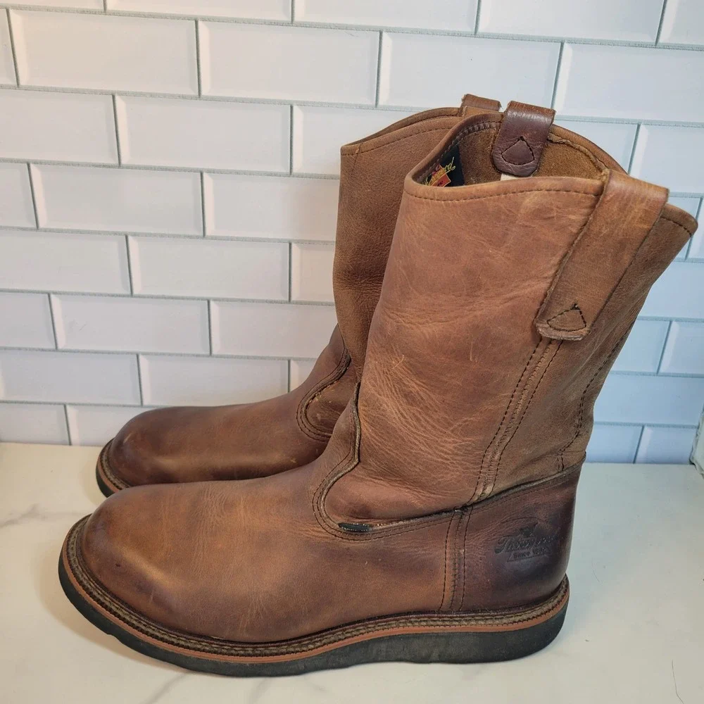Thorogood American Heritage Wellington Work Boots 814-4462 Brown Leather Mens 10